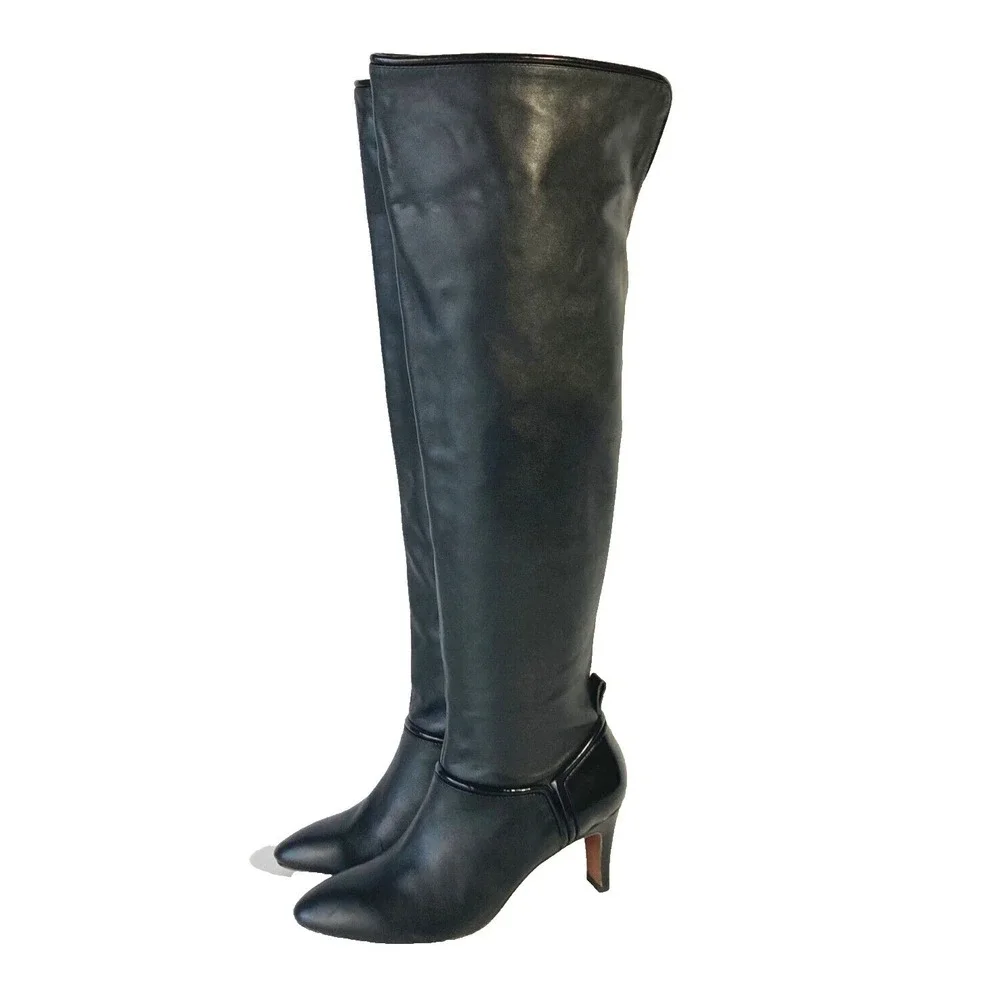 10 Crosby Derek Lam Pointy Over The Knee Black Leather Heel Boot Women 7 RP$650